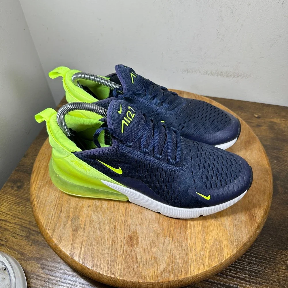 Nike Air Max 270 Womens 9 Obsidian Volt Running Shoes AH6789-401 Navy Neon